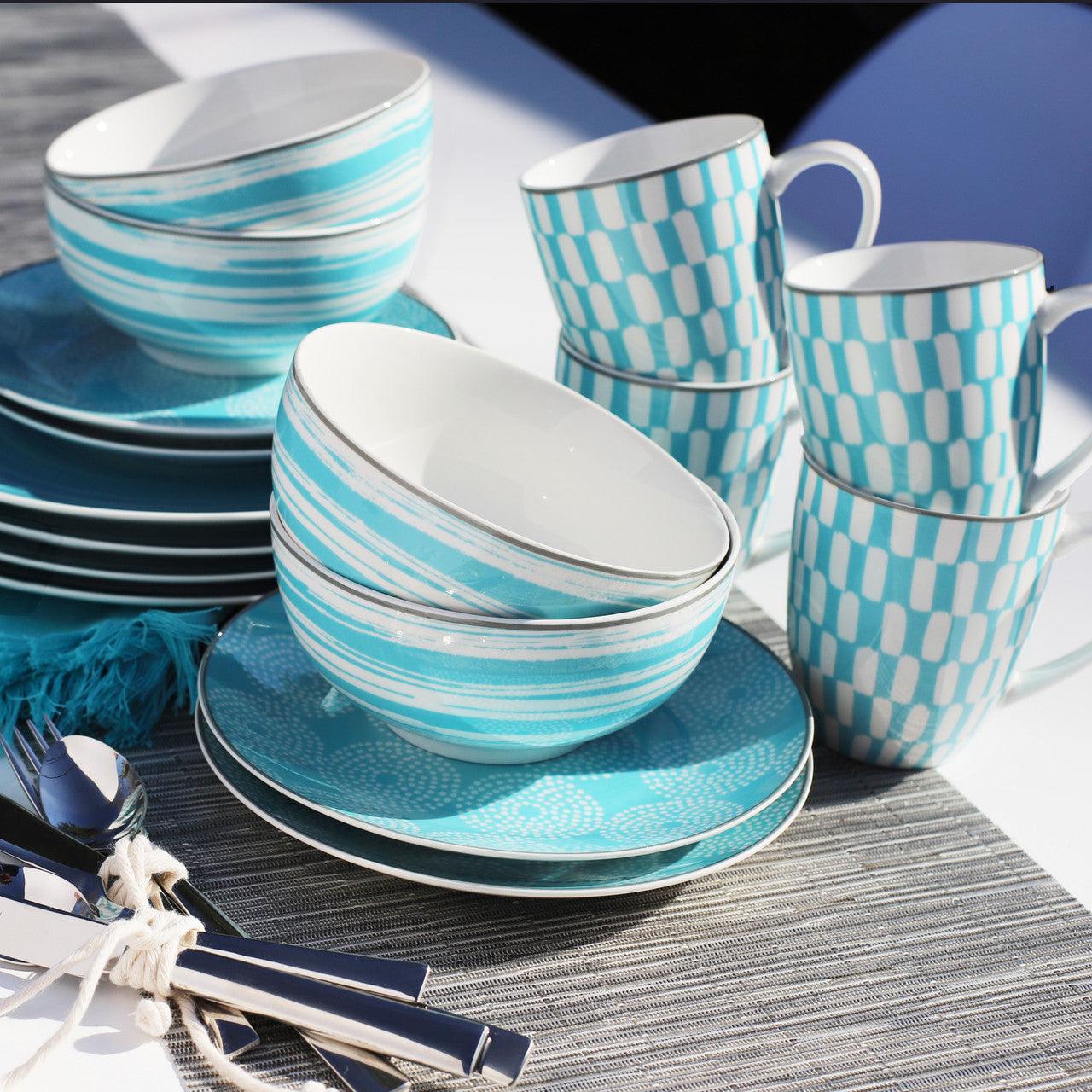 Simpatico 16 Piece Stoneware Dinnerware Set , Turquoise