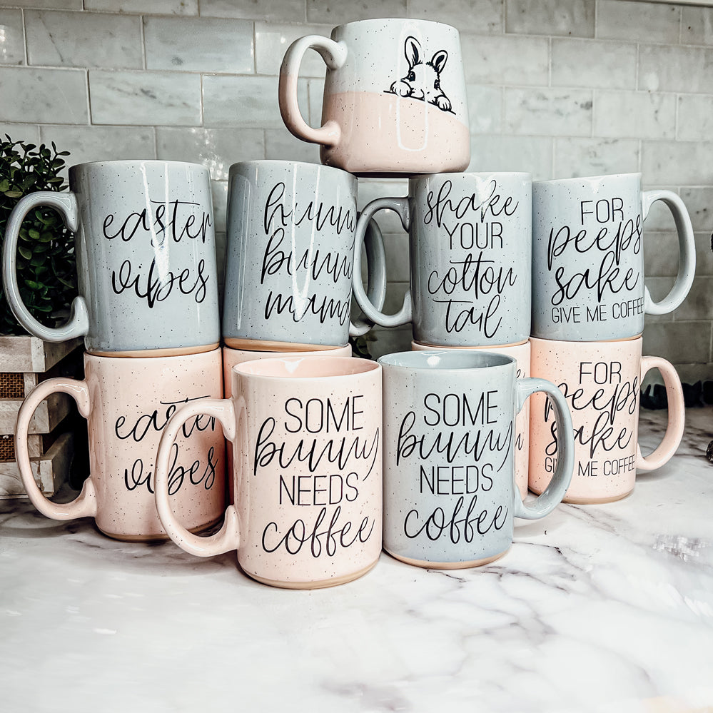 Hunny Bunny Mama Ceramic Mug 16oz Large Pastel Coffee Cup Blue Pink