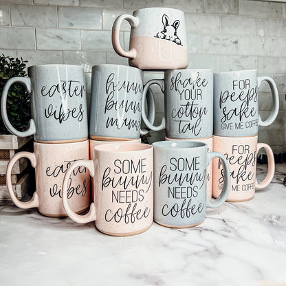 Hunny Bunny Mama Ceramic Mug 16oz Large Pastel Coffee Cup Blue Pink