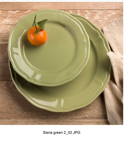 Siena 16-Piece Stoneware Dinnerware Set,Bowls and Plates  in Green, Service for 4