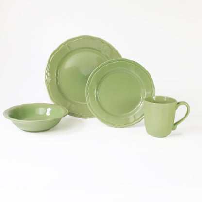 Siena 16-Piece Stoneware Dinnerware Set,Bowls and Plates  in Green, Service for 4