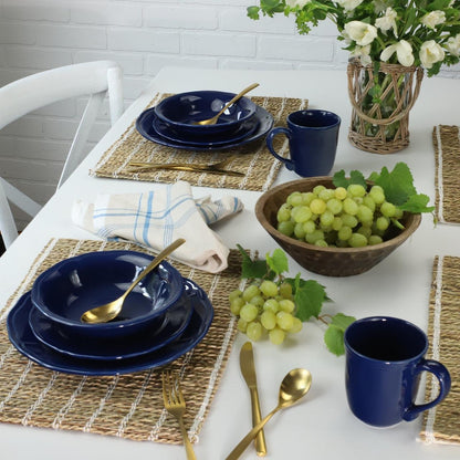 Siena 16 Piece  Stoneware Dinnerware Set, Service for 4, Cobalt Blue