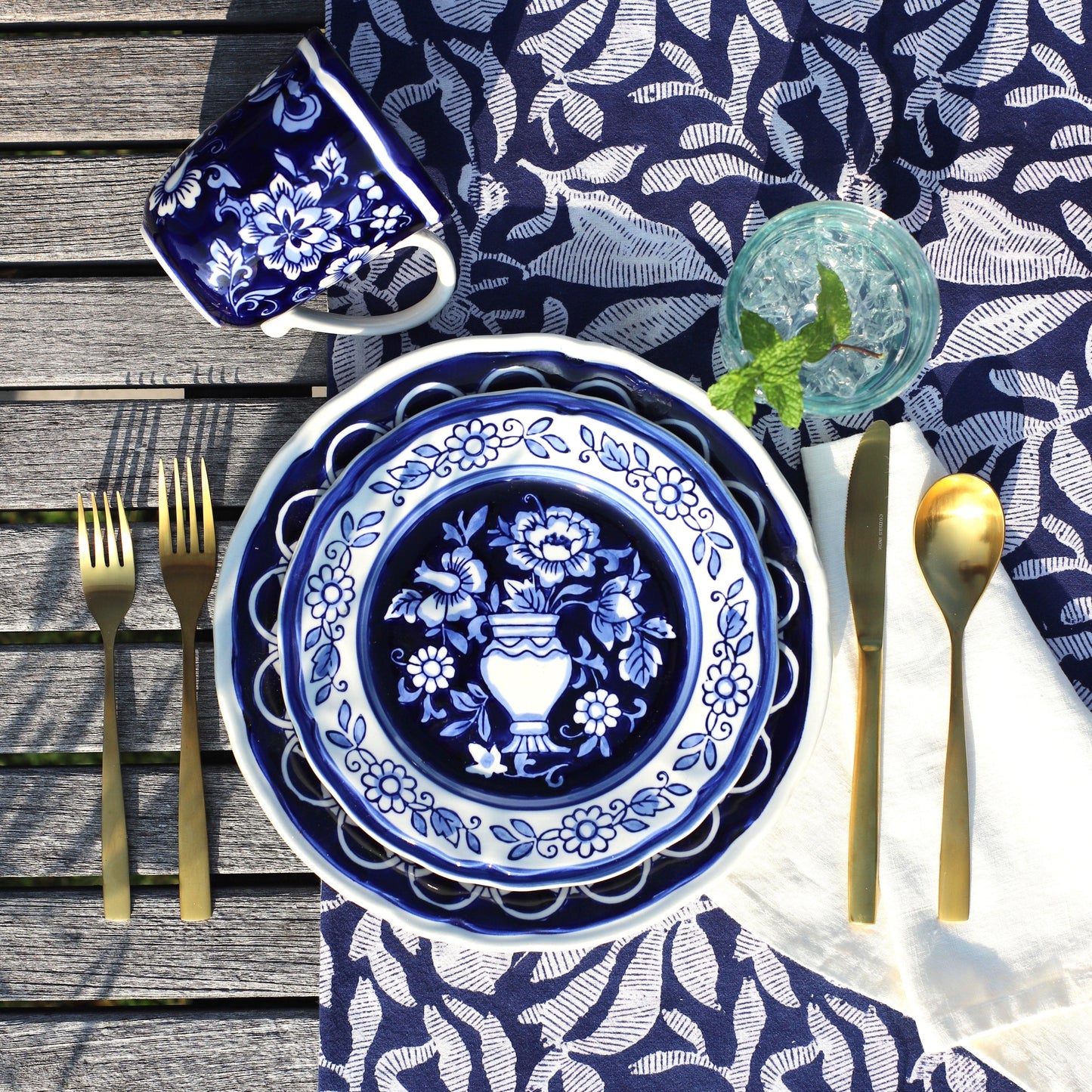 Blue Garden 4 Piece Hand-painted Salad Plates