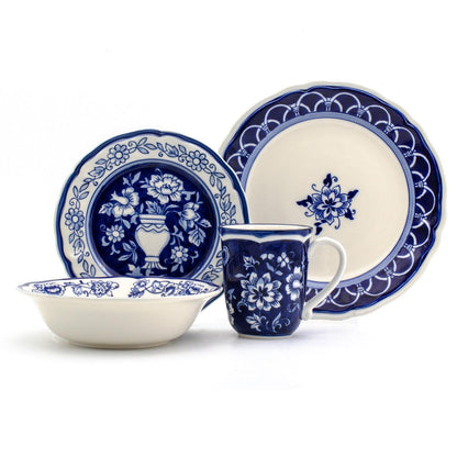 Blue Garden 16 -Piece Hand Painted Stoneware Bowls and Plates Dinnerware Set, Service for 4