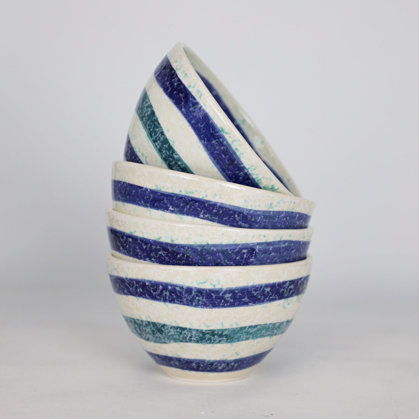Menorca 4 Piece Cereal Bowl Set - Blue and Turquoise Stripe