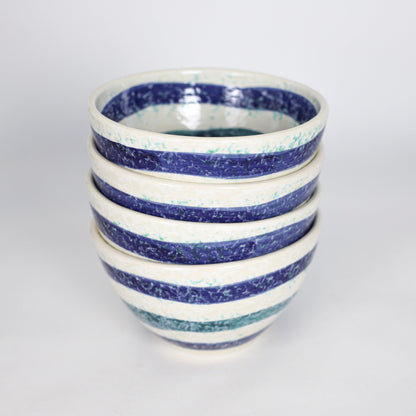 Menorca 4 Piece Cereal Bowl Set - Blue and Turquoise Stripe