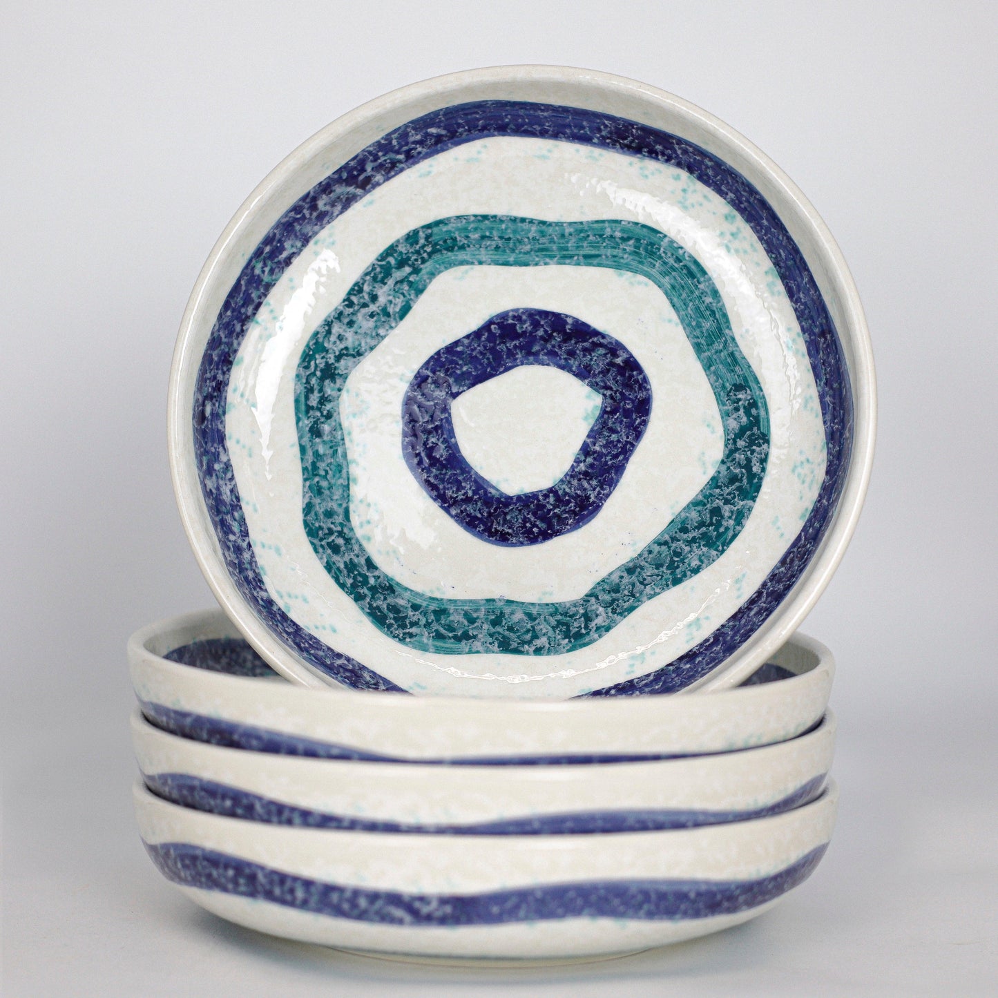 Menorca 4 Piece Meal Bowl Set - Blue and Turquoise Stripe