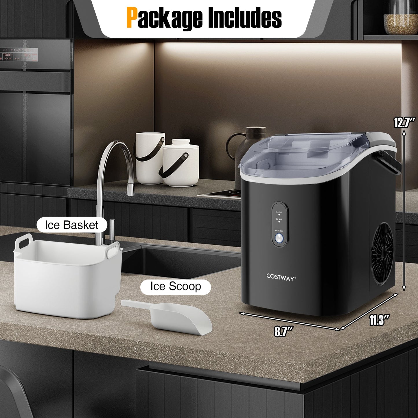 Nugget Countertop Ice Maker with Soft Chewable Pellet Ice-Black