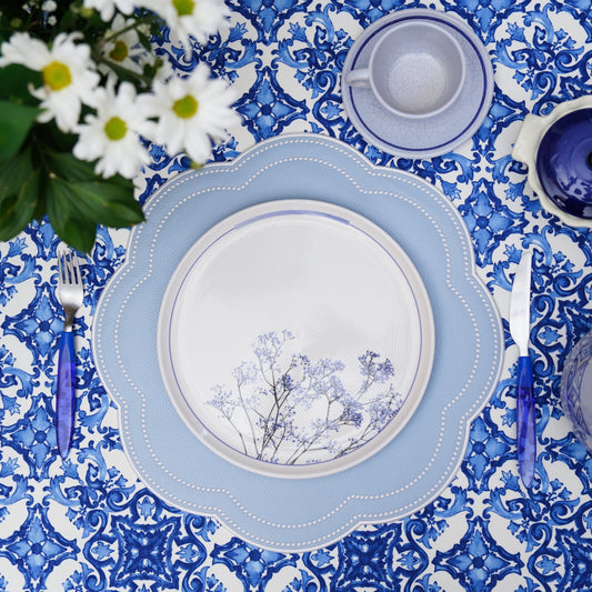 NURTURE SKY BLUE FAUX LEATHER SCALLOPED PLACEMAT (Set Of 4)