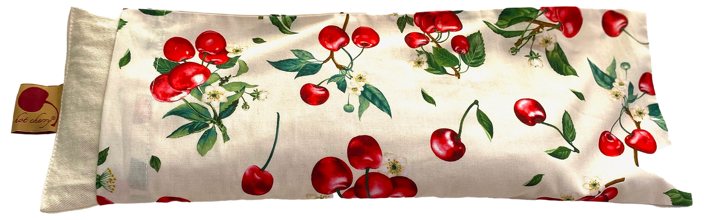 Rectangle/Cervical Pillow in Unbleached, Pre-washed, Natura Denim with Cherry Print Pillowcase