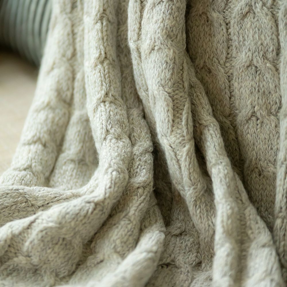 Handloomed Peruvian Pima Cotton & Undyed Baby Alpaca Silver Gray Cable Throw Blanket - Muru Collection