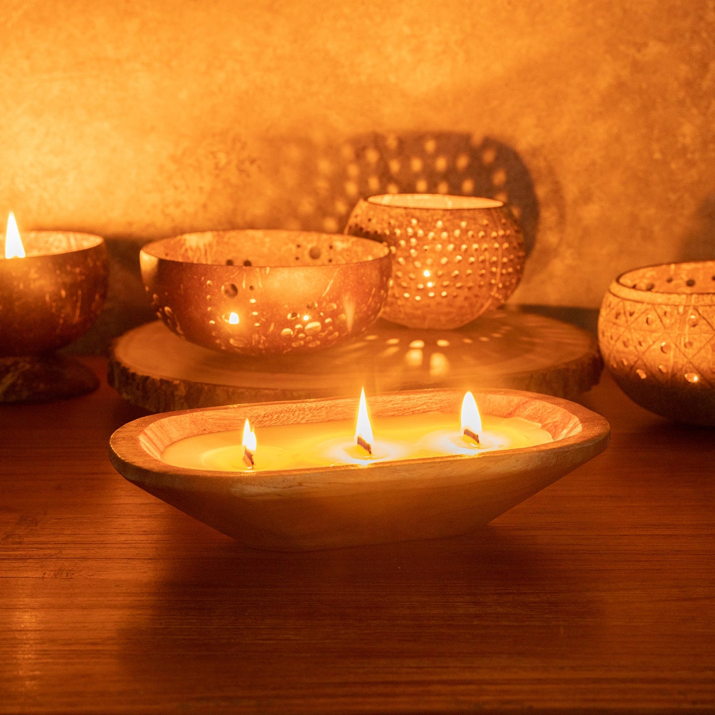 Coco Casa Handmade Wood Bowl Candle - Vanilla - 9" x 5 1/2" x 2" - 1 count box