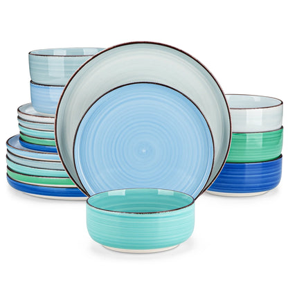 MALACASA Ceramic Dinnerware Set Handpainted Spiral Pattern