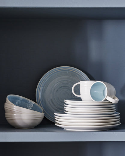 Lines White Stoneware Salad Bowl