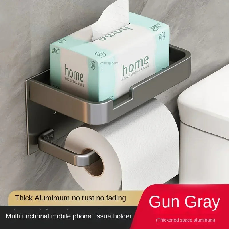 Wall-Mounted Toilet Paper Holder with Shelf - Aluminum Alloy Rustproof Bathroom Roll Holder