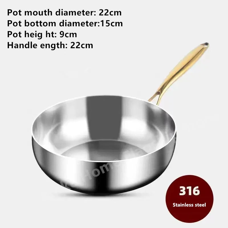 316 Stainless Steel Deepened Frying Pan — Uncoated Wok