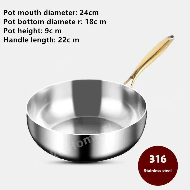 316 Stainless Steel Deepened Frying Pan — Uncoated Wok