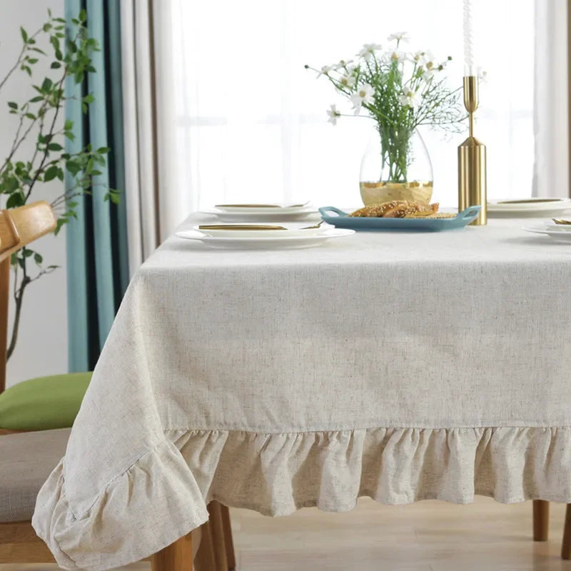Ruffled Linen Tablecloth | Luxury Table Cover
