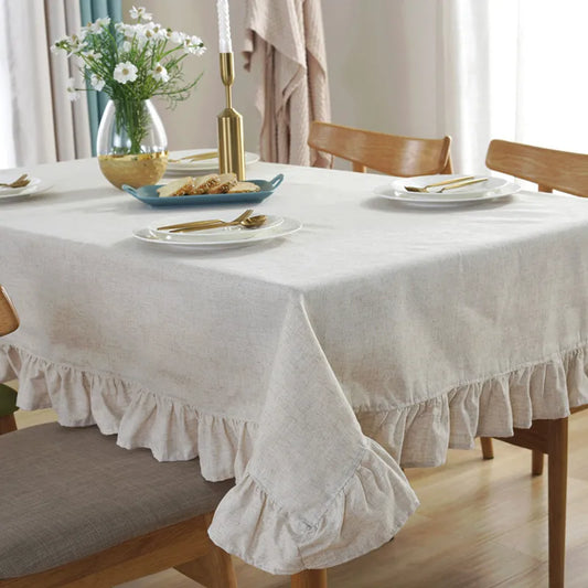 Ruffled Linen Tablecloth | Luxury Table Cover