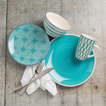 Simpatico 16 Piece Stoneware Dinnerware Set , Turquoise