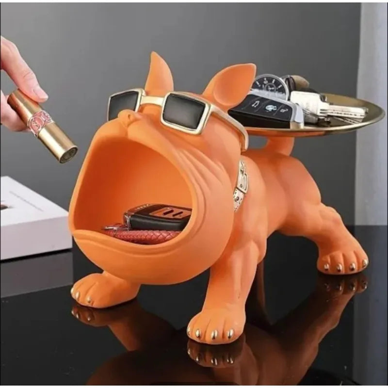 Black Bulldog Storage Decoration Set 1 piece - Stylish resin statue with gold rimmed glasses and dial - Perfect for home