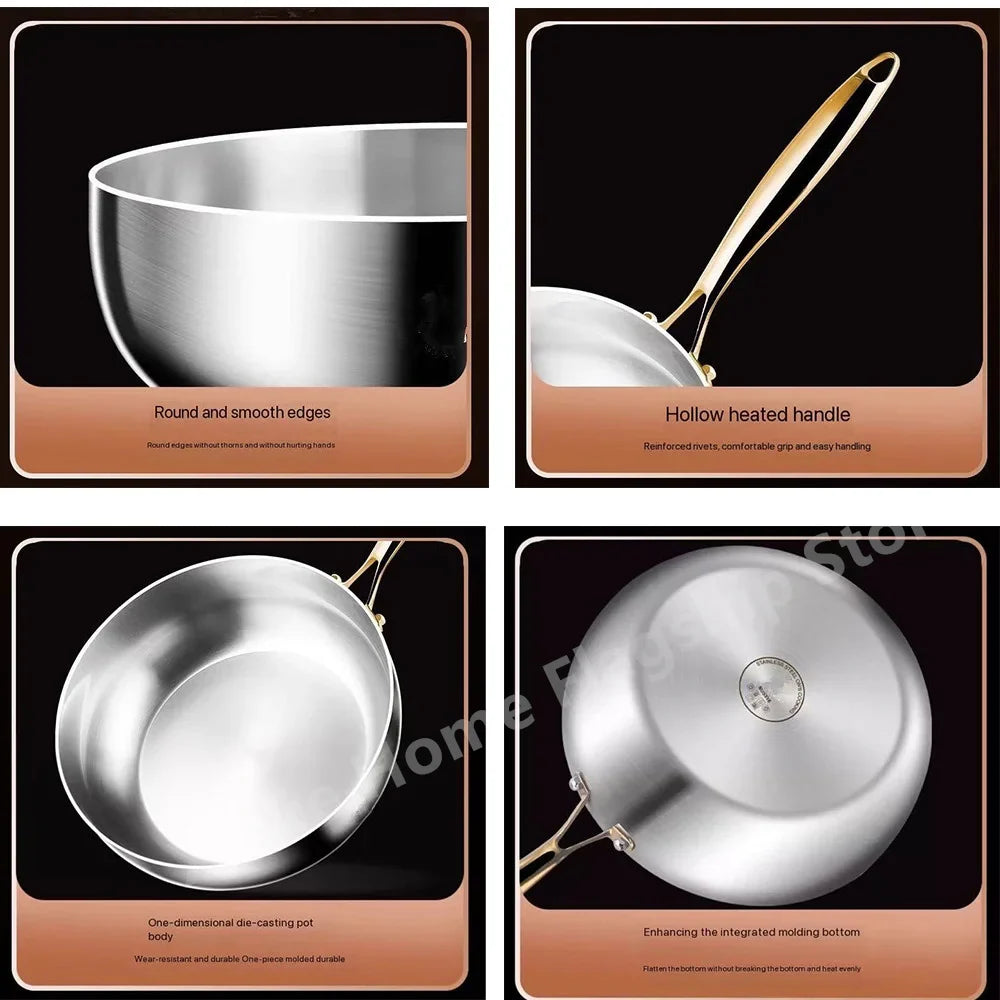 316 Stainless Steel Deepened Frying Pan — Uncoated Wok