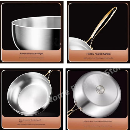 316 Stainless Steel Deepened Frying Pan — Uncoated Wok