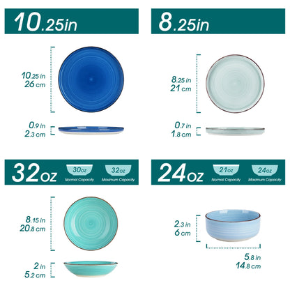 MALACASA Ceramic Dinnerware Set Handpainted Spiral Pattern