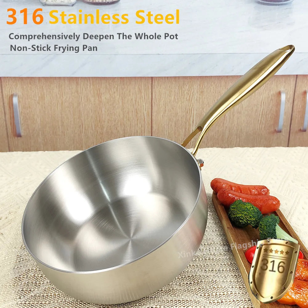 316 Stainless Steel Deepened Frying Pan — Uncoated Wok
