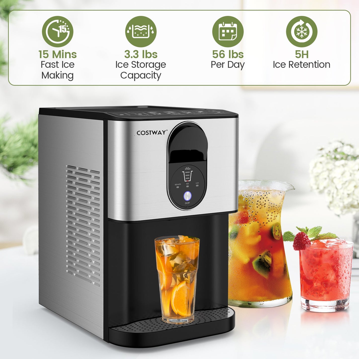 Self Dispensing Nugget Ice Maker Countertop with Soft Chewable Pellet Ice Cubes-Silver