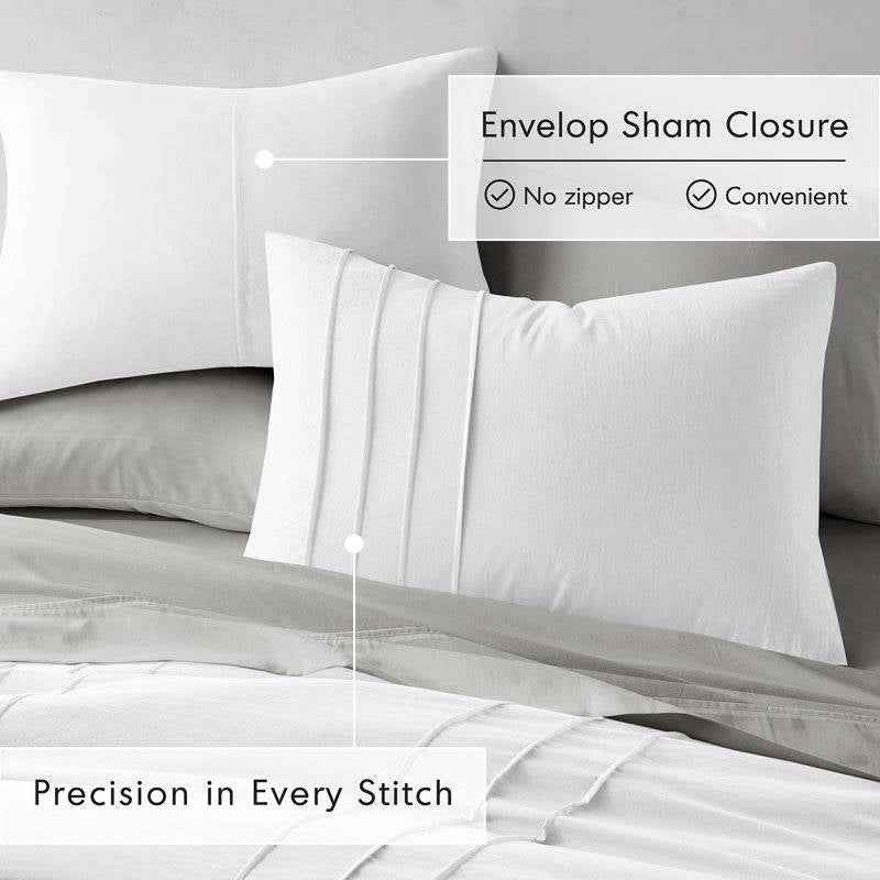 King Size Microfiber Pleated Soft Washed Comforter Set White