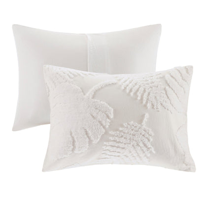 3 Piece Tufted Cotton Chenille Palm Comforter Set Off-White King/Cal King