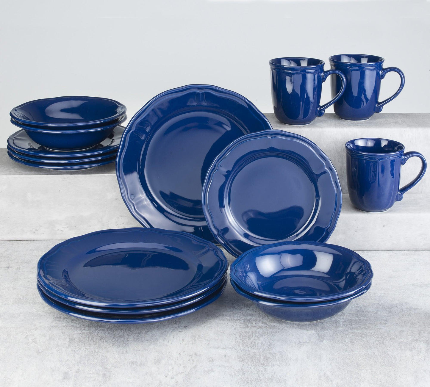 Siena 16 Piece  Stoneware Dinnerware Set, Service for 4, Cobalt Blue