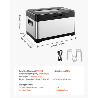 Sous Vide Cooker, 800W Sous-Vide Machine, Suveed Cooking Machine with LED Digital Display, Glass Lid, Precise Temperature & Timer Control, for Family & Friends, All-in-One Sous Vide Pot