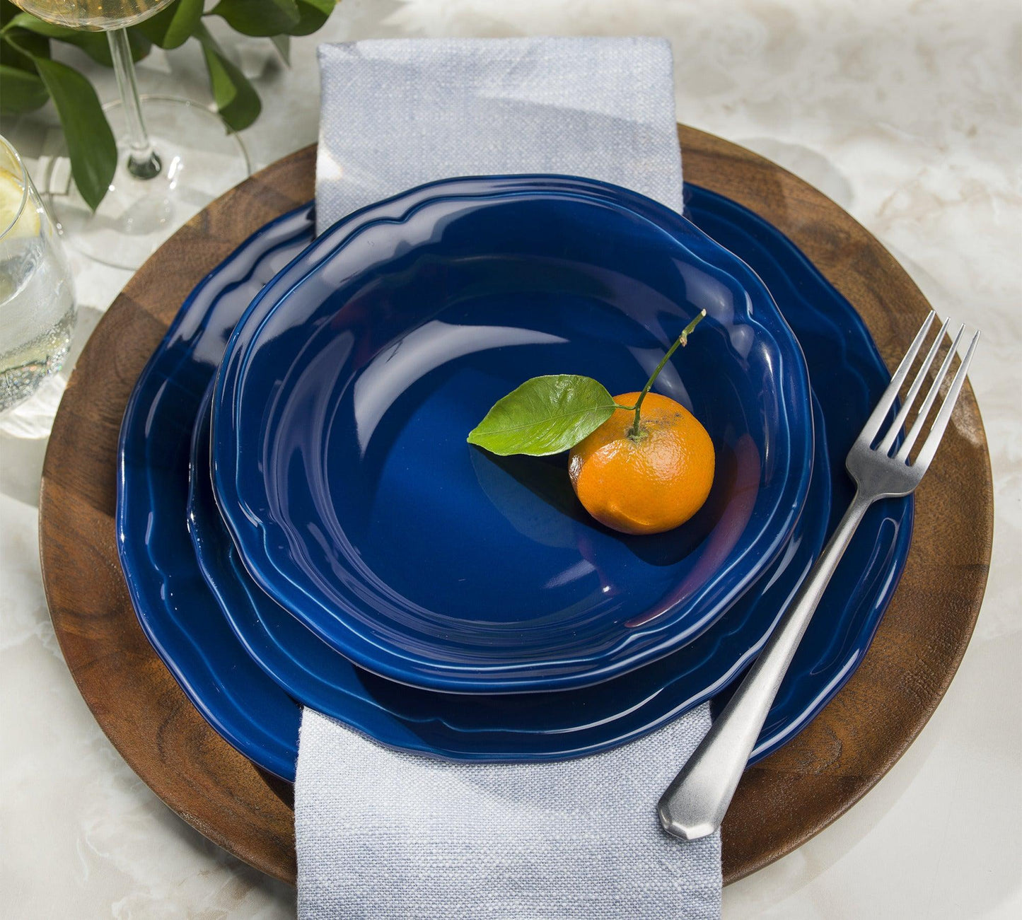 Siena 16 Piece  Stoneware Dinnerware Set, Service for 4, Cobalt Blue
