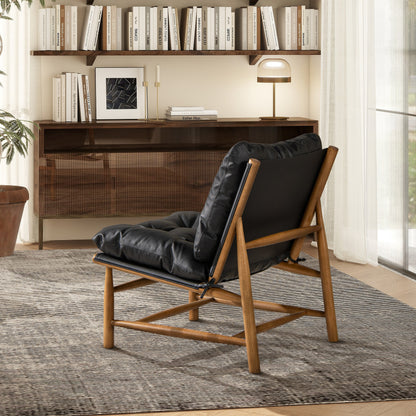 Oxford 26.5" Leather Mid-Century Modern Accent Chair, Noir