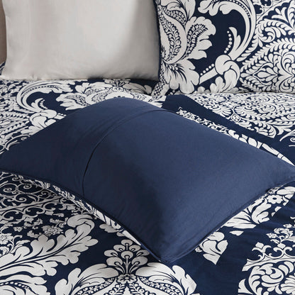 7 Piece Cotton Printed Comforter Set Indigo King