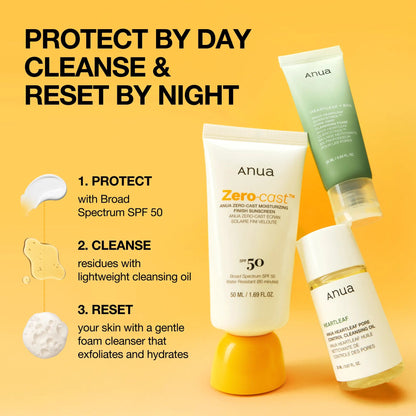 [Anua] Sun-Ready Travel Kit ｜No White Cast Sunscreen, Mini Cleansing Foam, Mini Cleansing Oil, Travel Size, Korean Skincare, Spf, Deep Pore Cleanse, Suncare