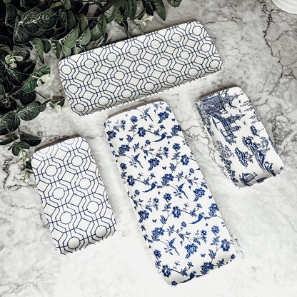Chinoiserie Blue White Serving Tray Set 4pc Assorted Large and Small