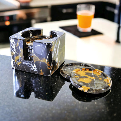 Coaster Set with Storage Holder - Michelangelo Marble