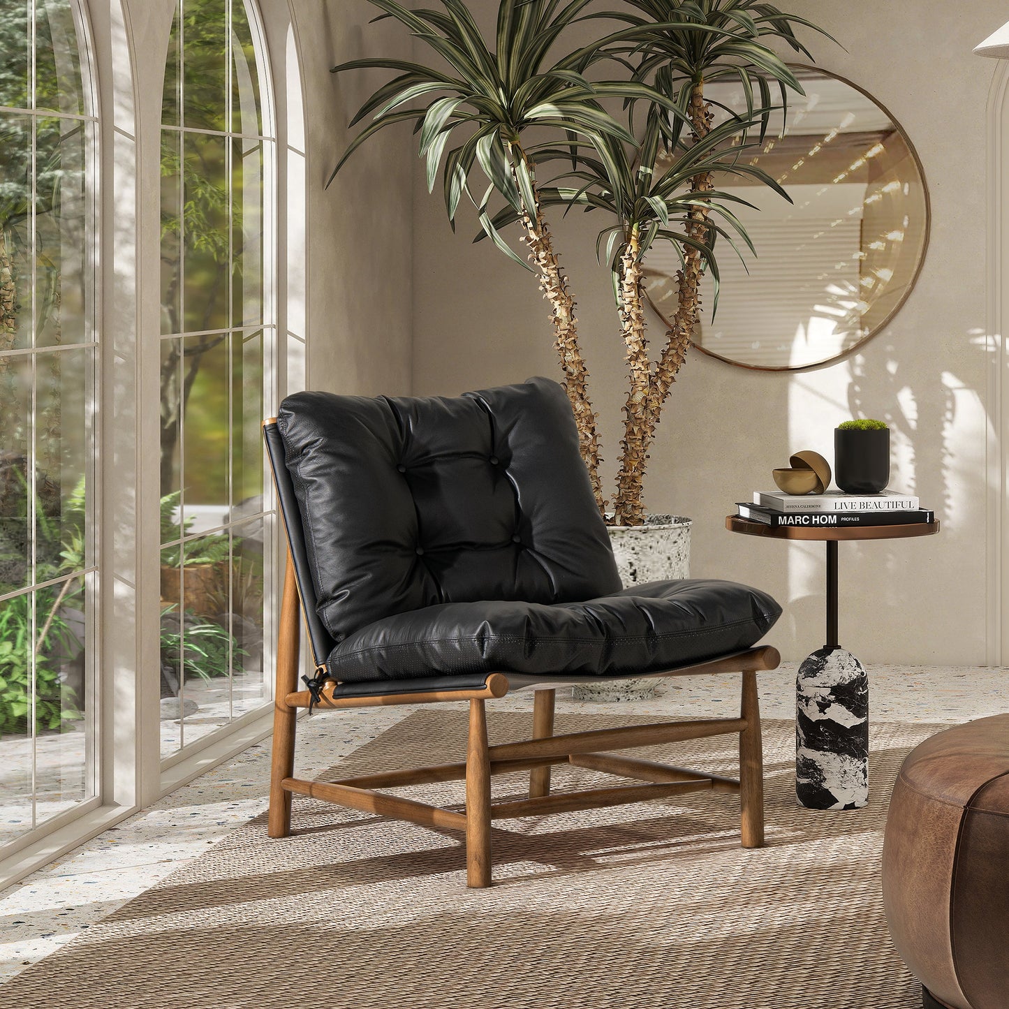 Oxford 26.5" Leather Mid-Century Modern Accent Chair, Noir