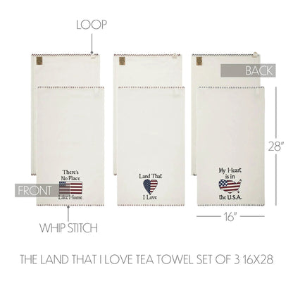 Patriotic Cotton Tea Towel Set of 3, 16x28