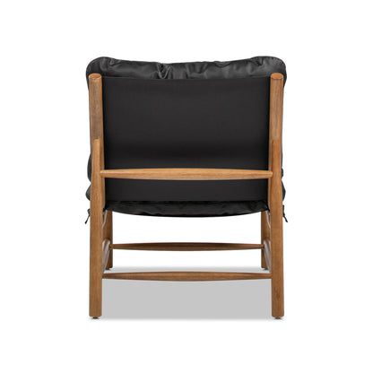 Oxford 26.5" Leather Mid-Century Modern Accent Chair, Noir
