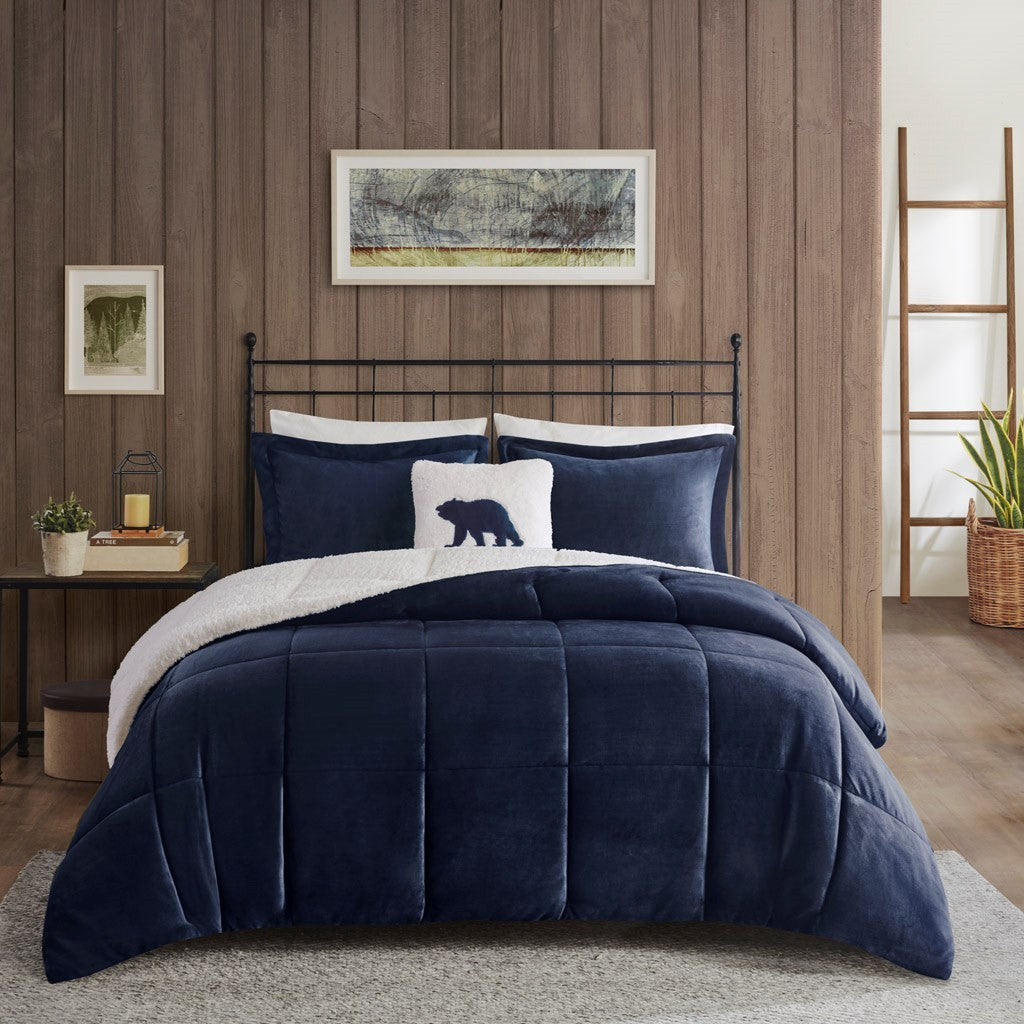 Full/Queen Plush to Sherpa Down Alternative Comforter Set