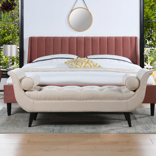 Alma Tufted Flared Arm Entryway Bench in Sky Neutral