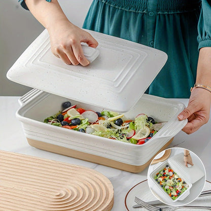 [Farmhouse Casserole Dish] HVH 3.5Qt 13x9 Ceramic Casserole Dish with Lid | Oven Safe, Large Covered Rectangular Baking Dish, Farmhouse Style, 9x13 Casserole Dish Set