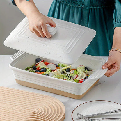 [Farmhouse Casserole Dish] HVH 3.5Qt 13x9 Ceramic Casserole Dish with Lid | Oven Safe, Large Covered Rectangular Baking Dish, Farmhouse Style, 9x13 Casserole Dish Set
