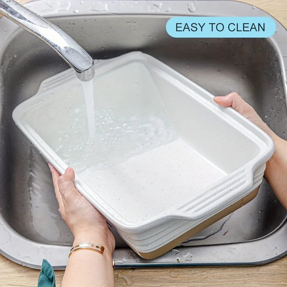 [Farmhouse Casserole Dish] HVH 3.5Qt 13x9 Ceramic Casserole Dish with Lid | Oven Safe, Large Covered Rectangular Baking Dish, Farmhouse Style, 9x13 Casserole Dish Set