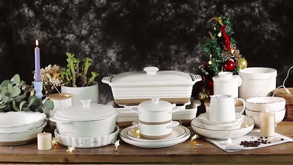 [Farmhouse Casserole Dish] HVH 3.5Qt 13x9 Ceramic Casserole Dish with Lid | Oven Safe, Large Covered Rectangular Baking Dish, Farmhouse Style, 9x13 Casserole Dish Set