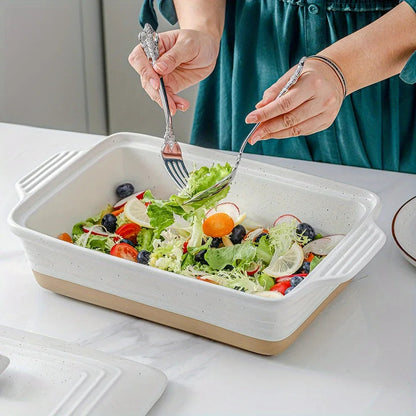 [Farmhouse Casserole Dish] HVH 3.5Qt 13x9 Ceramic Casserole Dish with Lid | Oven Safe, Large Covered Rectangular Baking Dish, Farmhouse Style, 9x13 Casserole Dish Set